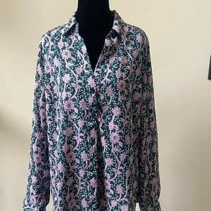 Ann Taylor Green and Pink Floral Blouse